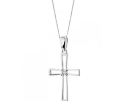 Zawieszka z białego złota z diamentem - krzyż - 0,002 ct - próba 375
