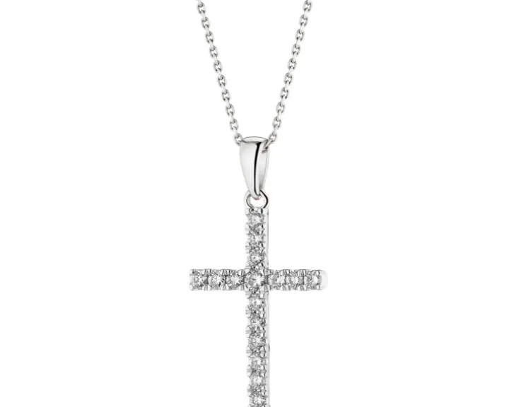 Zawieszka z białego złota z brylantami - krzyż - 0,25 ct - próba 585