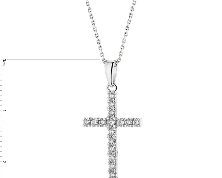 Zawieszka z białego złota z brylantami - krzyż - 0,25 ct - próba 585
