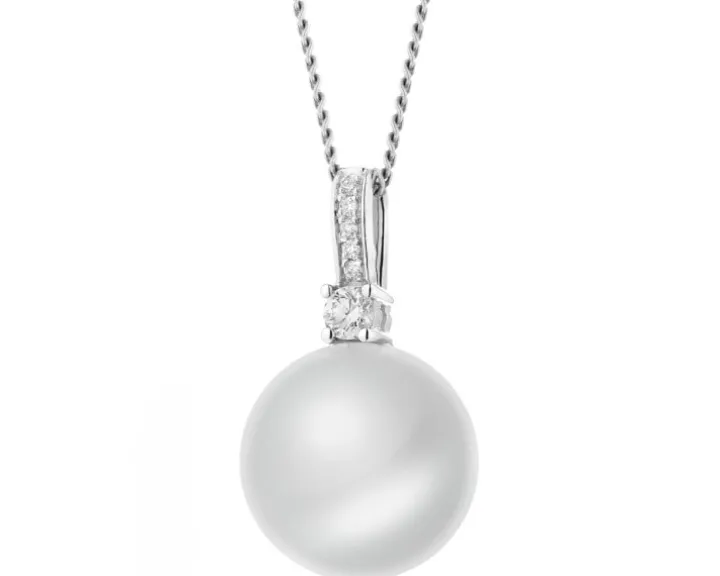 Zawieszka z białego złota z brylantami i perłą South Sea - próba 585