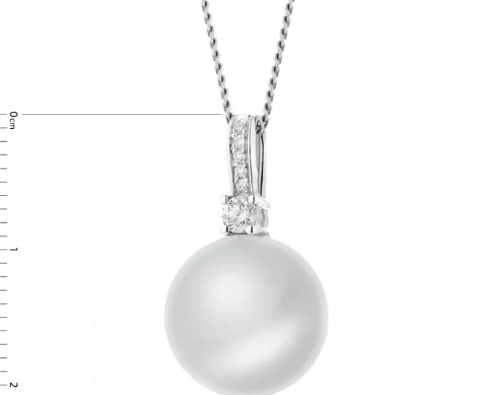 Zawieszka z białego złota z brylantami i perłą South Sea - próba 585