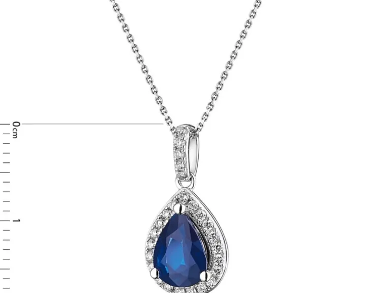 Zawieszka z białego złota z brylantami i szafirem - próba 585