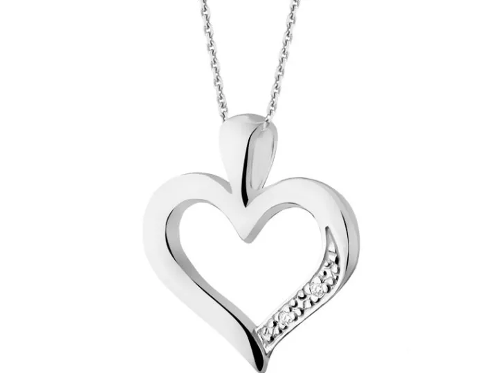 Zawieszka z białego złota z diamentami - serce - 0,005 ct - próba 585