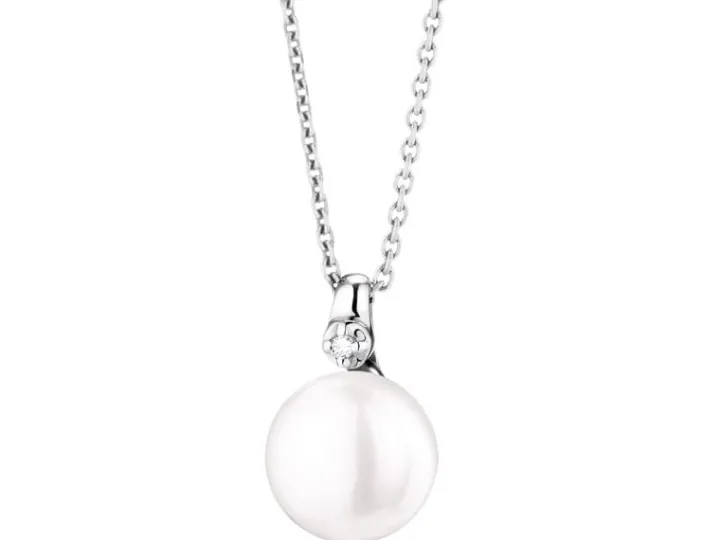 Zawieszka z białego złota z diamentem i perłą - próba 585