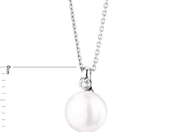 Zawieszka z białego złota z diamentem i perłą - próba 585