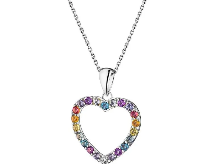 Zawieszka z białego złota z brylantem, kamieniami szlachetnymi i ozdobnymi - serce - próba 585