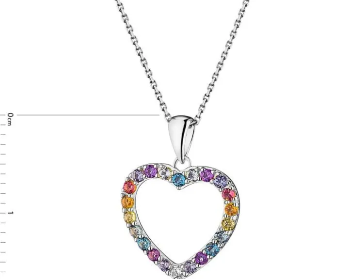 Zawieszka z białego złota z brylantem, kamieniami szlachetnymi i ozdobnymi - serce - próba 585