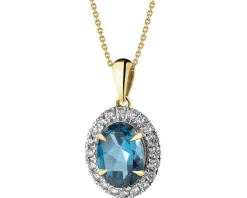Zawieszka z białego złota z brylantami i topazem London Blue - próba 585