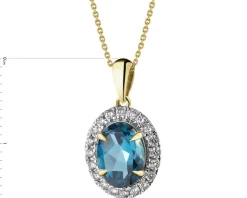 Zawieszka z białego złota z brylantami i topazem London Blue - próba 585