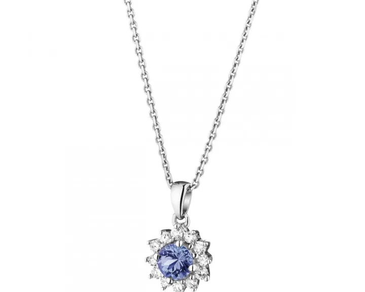 Zawieszka z białego złota z diamentami i tanzanitem - próba 585