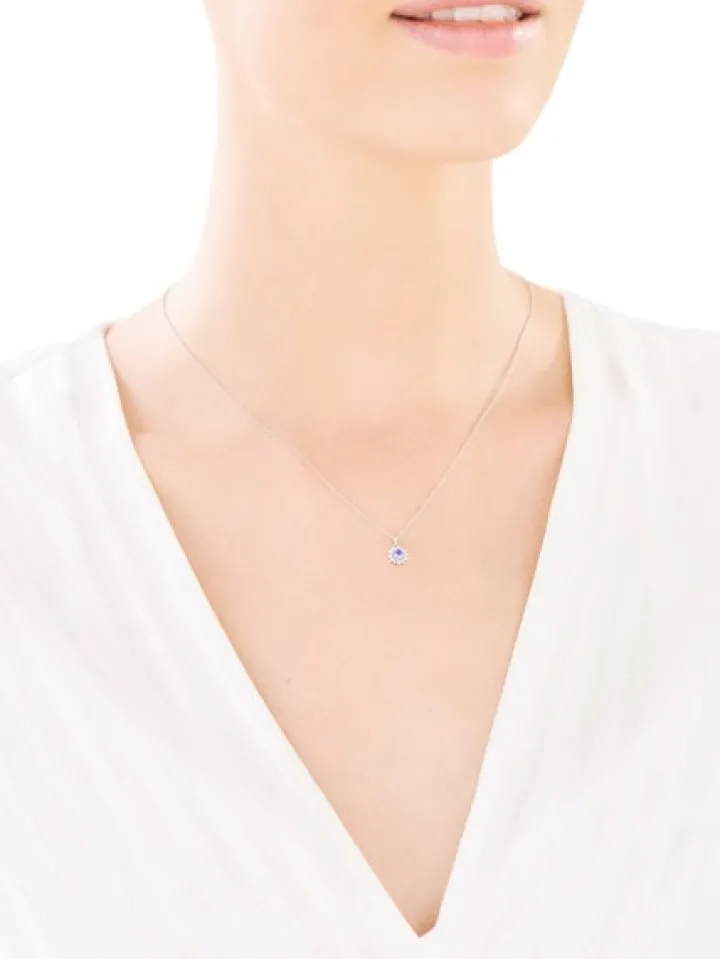 Zawieszka z białego złota z diamentami i tanzanitem - próba 585