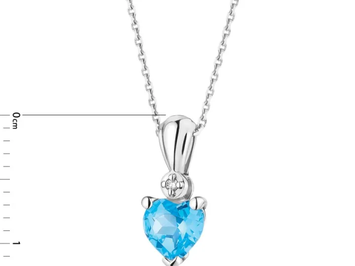Zawieszka z białego złota z diamentem i topazem - serce - próba 375