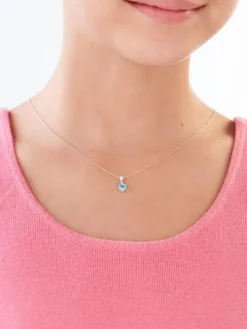 Zawieszka z białego złota z diamentem i topazem - serce - próba 375