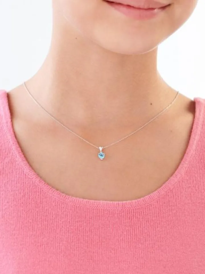 Zawieszka z białego złota z diamentem i topazem - serce - próba 375