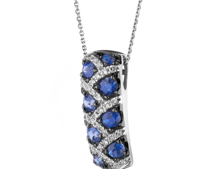 Zawieszka z białego złota z brylantami i szafirami - próba 585