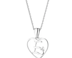 Zawieszka z białego złota z diamentem - litera E, serce - 0,005 ct - próba 585