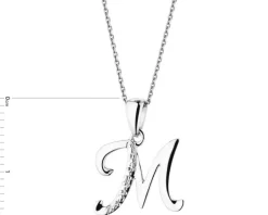 Zawieszka z białego złota z diamentem - litera M - 0,003 ct - próba 585