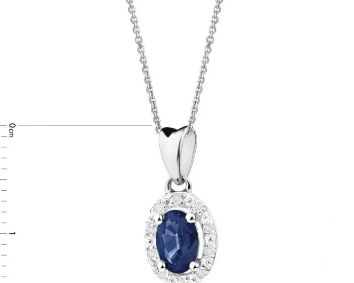 Zawieszka z białego złota z diamentami i szafirem - próba 585