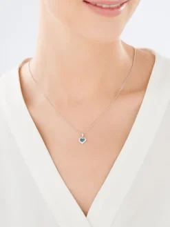 Zawieszka z białego złota z diamentem i topazem - serce - próba 585