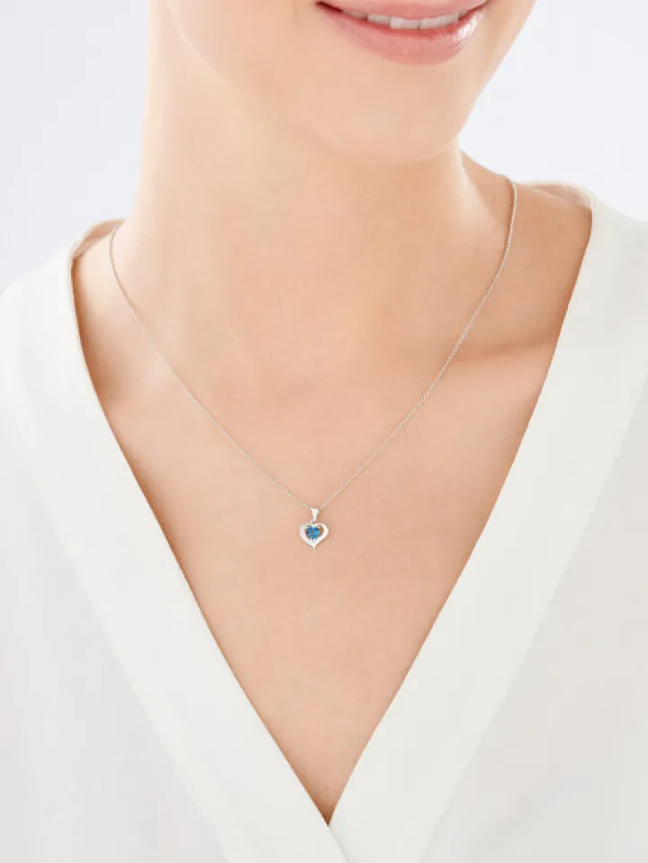 Zawieszka z białego złota z diamentem i topazem - serce - próba 585