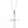 Zawieszka z białego złota z diamentem - krzyż - 0,003 ct - próba 585