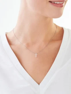 Zawieszka z białego złota z diamentem - krzyż - 0,003 ct - próba 585