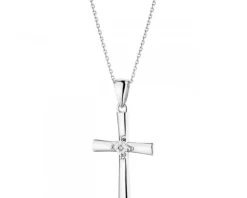 Zawieszka z białego złota z diamentem - krzyż - 0,003 ct - próba 375