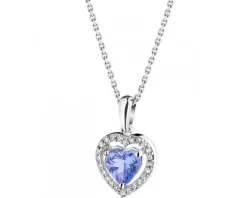 Zawieszka z białego złota z diamentami i tanzanitem - serce - próba 585