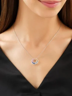 Zawieszka z białego złota z brylantami i szafirami kolorowymi - próba 585