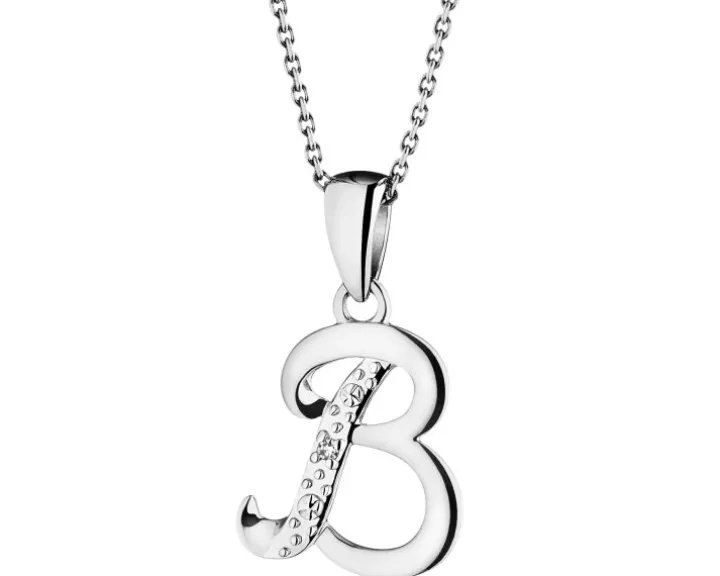 Zawieszka z białego złota z diamentem - litera B - 0,003 ct - próba 585