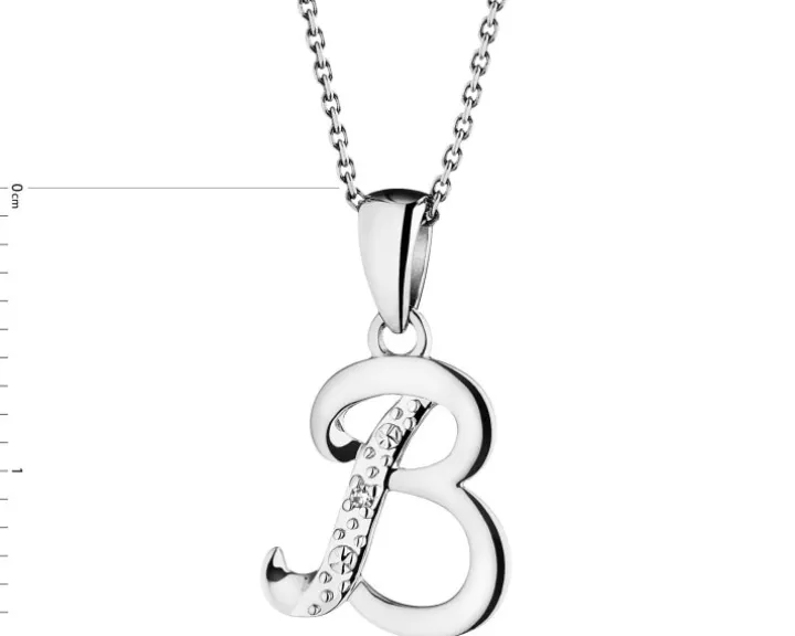 Zawieszka z białego złota z diamentem - litera B - 0,003 ct - próba 585