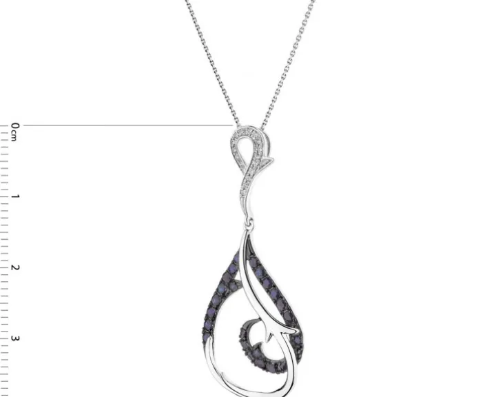 Zawieszka z białego złota z diamentami i szafirami - próba 585