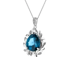 Zawieszka z białego złota z diamentami i topazem London Blue - próba 585