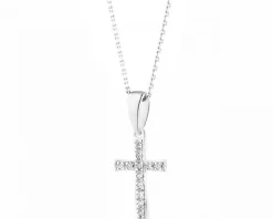 Zawieszka z białego złota z diamentami - krzyż - 0,02 ct - próba 585