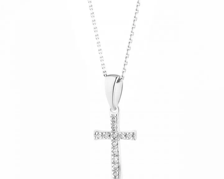 Zawieszka z białego złota z diamentami - krzyż - 0,02 ct - próba 585