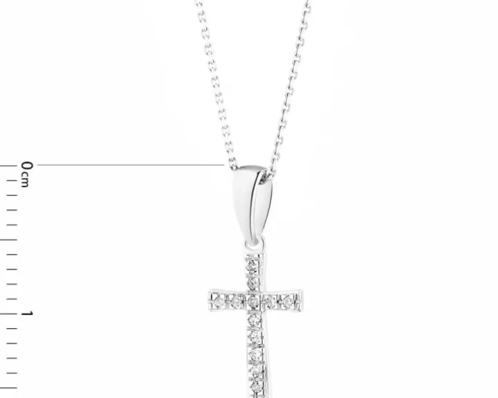 Zawieszka z białego złota z diamentami - krzyż - 0,02 ct - próba 585