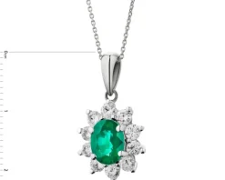 Zawieszka z białego złota z brylantami i szmaragdem - próba 585