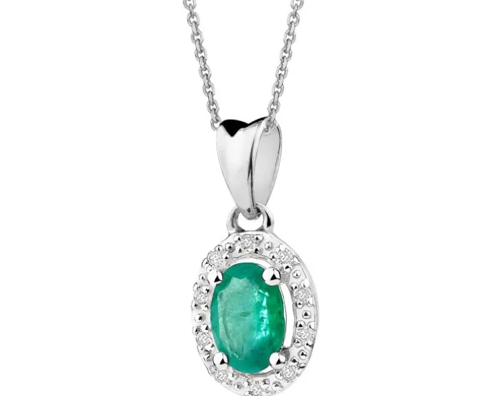 Zawieszka z białego złota z diamentami i szmaragdem - próba 585