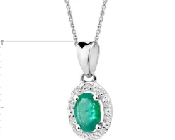 Zawieszka z białego złota z diamentami i szmaragdem - próba 585