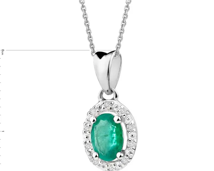 Zawieszka z białego złota z diamentami i szmaragdem - próba 585