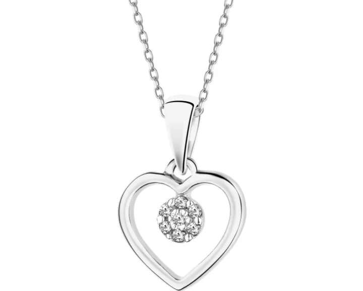 Zawieszka z białego złota z diamentami – serce - 0,02 ct - próba 585