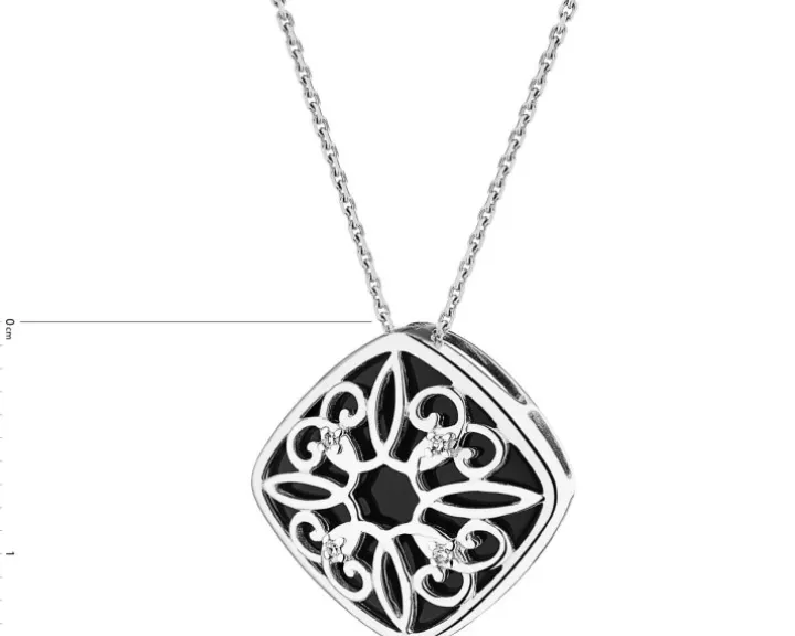 Zawieszka z białego złota z diamentami i onyksem - próba 585