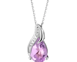 Zawieszka z białego złota z diamentem i ametystem - próba 375