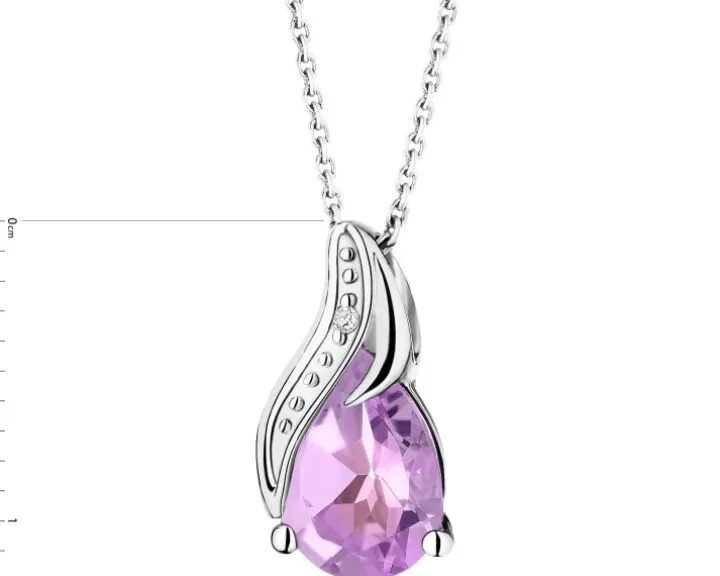 Zawieszka z białego złota z diamentem i ametystem - próba 375