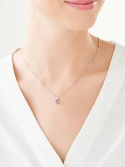 Zawieszka z białego złota z diamentem i ametystem - próba 375