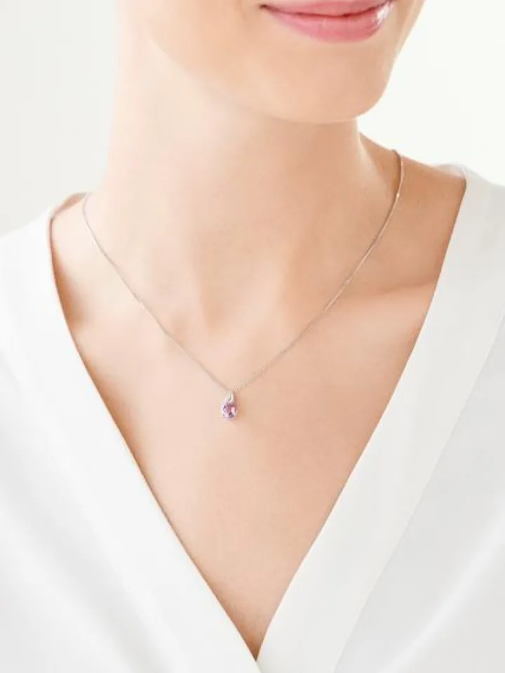 Zawieszka z białego złota z diamentem i ametystem - próba 375