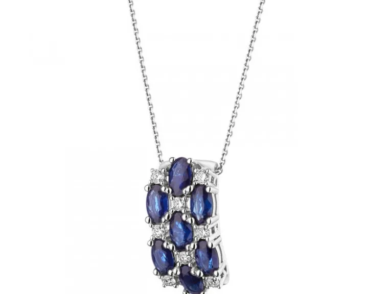 Zawieszka z białego złota z brylantami i szafirami - próba 585