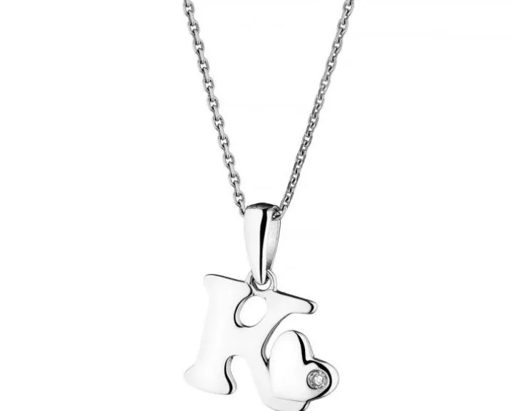 Zawieszka z białego złota z diamentem - litera K - 0,004 ct - próba 585