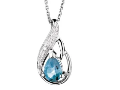 Zawieszka z białego złota z diamentem i topazem London Blue - próba 375