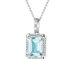 Zawieszka z białego złota z diamentami i topazem Sky Blue - próba 585